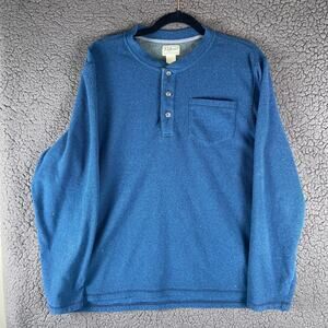 LL Bean Henley Men's Size Large Reg Blue Navy Layering Pocket Fleece ID #500557